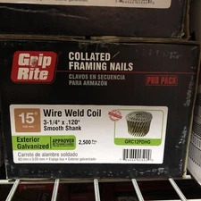 Grip-Rite 3-1/4 x 120” Smooth Shank Exterior Galvanized Coil Frame Nail