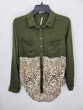 Free People Welcome to the Jungle Top Womens Small Mixed Media Boho Button Up