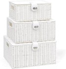 Set of 3 Storage Basket Resin Wicker Woven Hamper Box With Lid & Lock ...