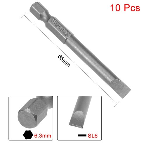 10pcs 6mm Slotted Tip Magnetic Flat Head Screwdriver Bits 1/4 Inch Hex Shank S2 - 第 3/5 張圖片