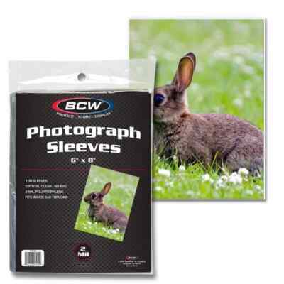 (100) BCW 6x8 Photo Sleeves Crystal Clear Poly Soft Sleeves Archival Protection