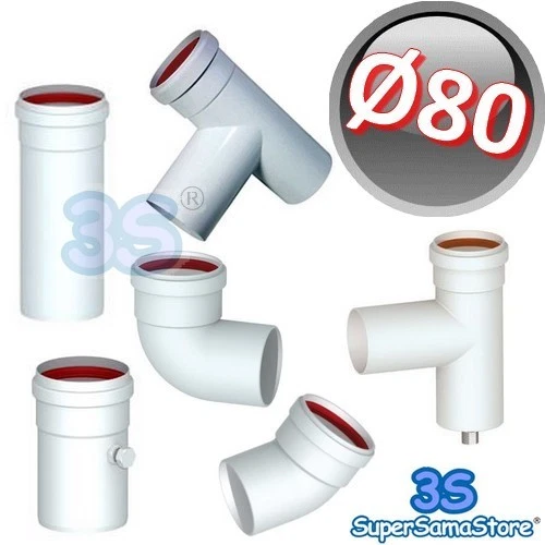 MBM 3S TUBO CURVA TEE RACCORDI ALLUMINIO BIANCO ESTRUSO Ø 80 mm SCARICO FUMI CALDAIA