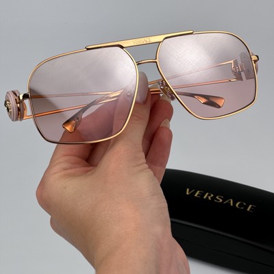 Versace Men Sunglasses Gold Light Pink Mirror Gradient Pilot VE2269 10027E NEW