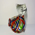 Vintage Murano Style Art Glass Cat Clear Blue Green Orange Size 8.5x5x3 Inches