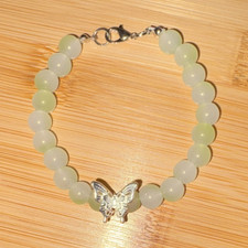 Pastel Green Beaded Butterfly Charm Stretch B...