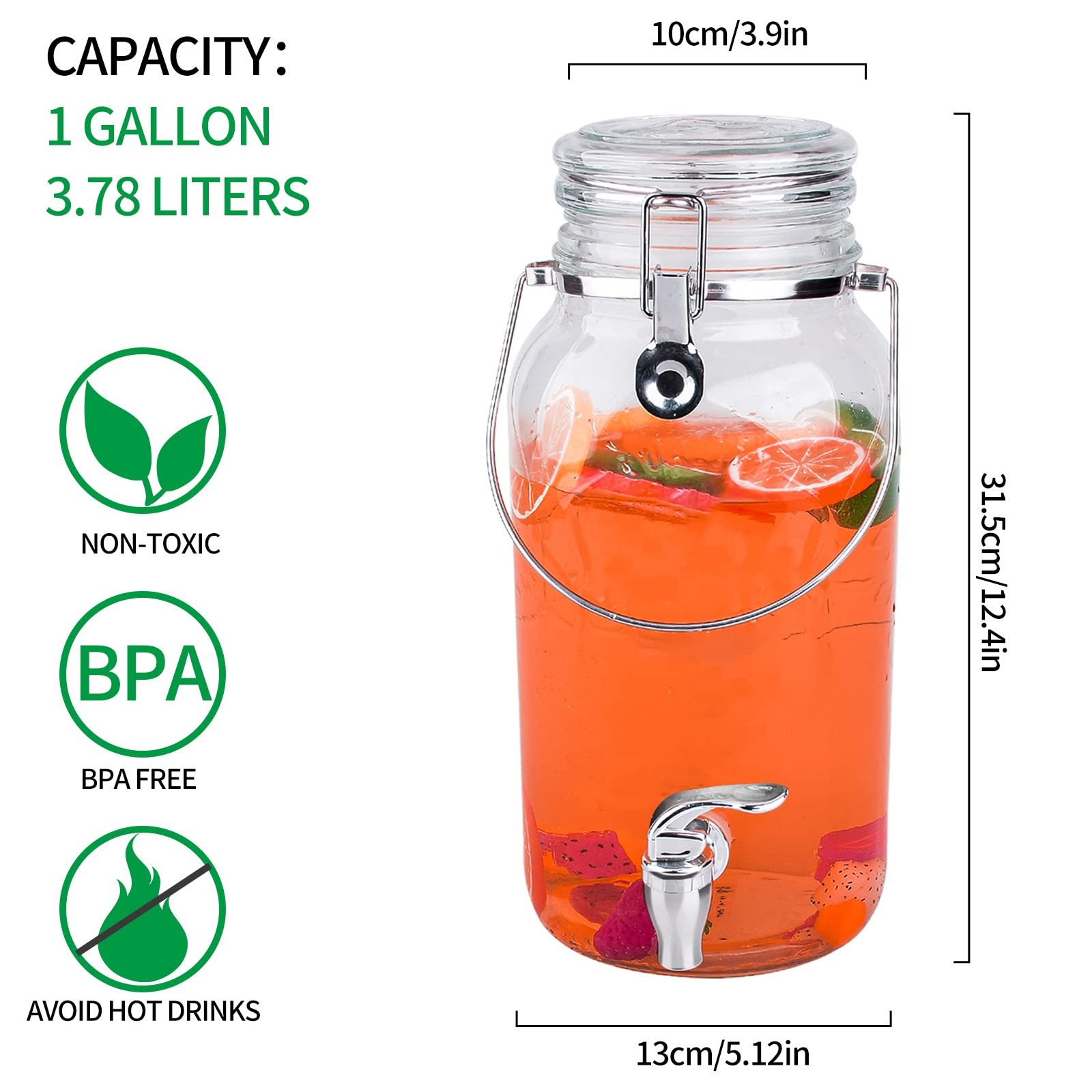 Eleganttime 1 Gallon Glass Drink Dispenser Set for Parties, Beverage & Juiceà...