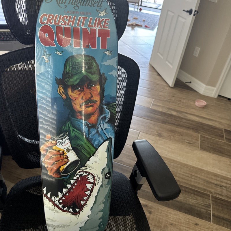 All I Need x Narragansett Beer Jaws Quint Crush It 8.75 Skateboard Deck