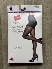 Hanes Premium Perfect Tights Black Tummy Control Pinstripe with Support Size XL