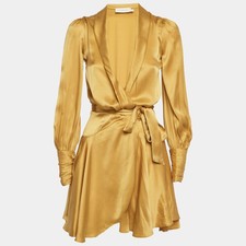 Zimmermann Gold Silk Wrap Ruffle Mini Dress S