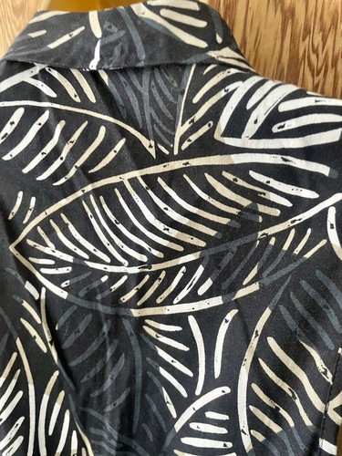 M&S Vintage Sleeveless Faux Wrap Dress Size 14 Black Leaf Print Pockets Cotton - Picture 15 of 19