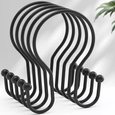AmazerBath Shower Curtain Hooks Black Shower Curtain Rings, Simple Double Hook S
