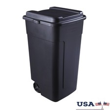 Wheeled Trash Can 50 Gallon Durable Shatterproof Outdoor Garbage Bin Snap Lid US
