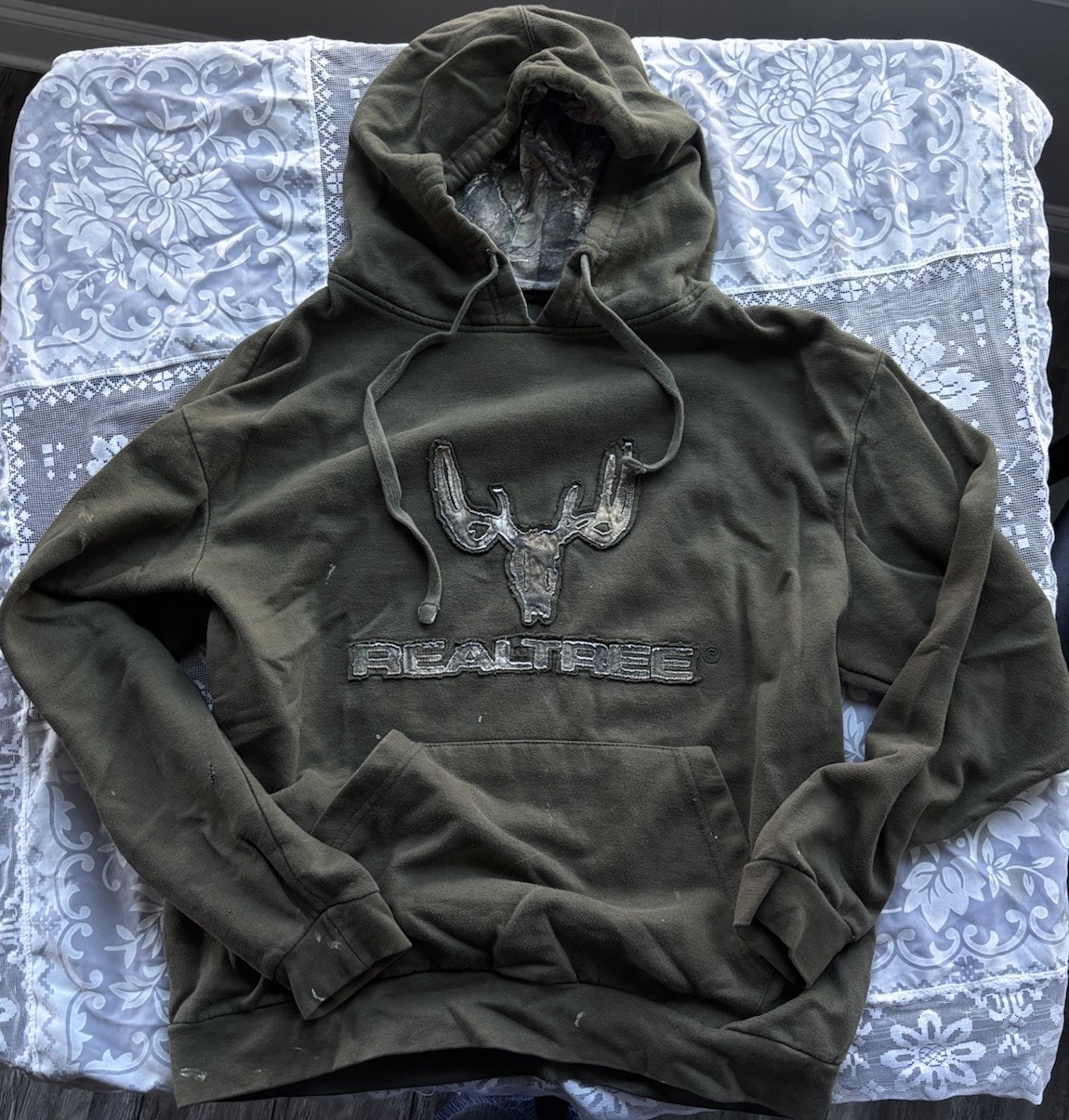 Skater y2k Real Tree Oversized Dark Green Hoodie w Relaxed F