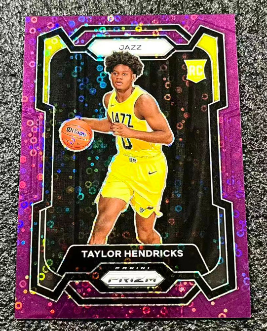 Taylor Hendricks 2023-24 Panini Prizm 42/75 Purple Disco RC Utah Jazz #161