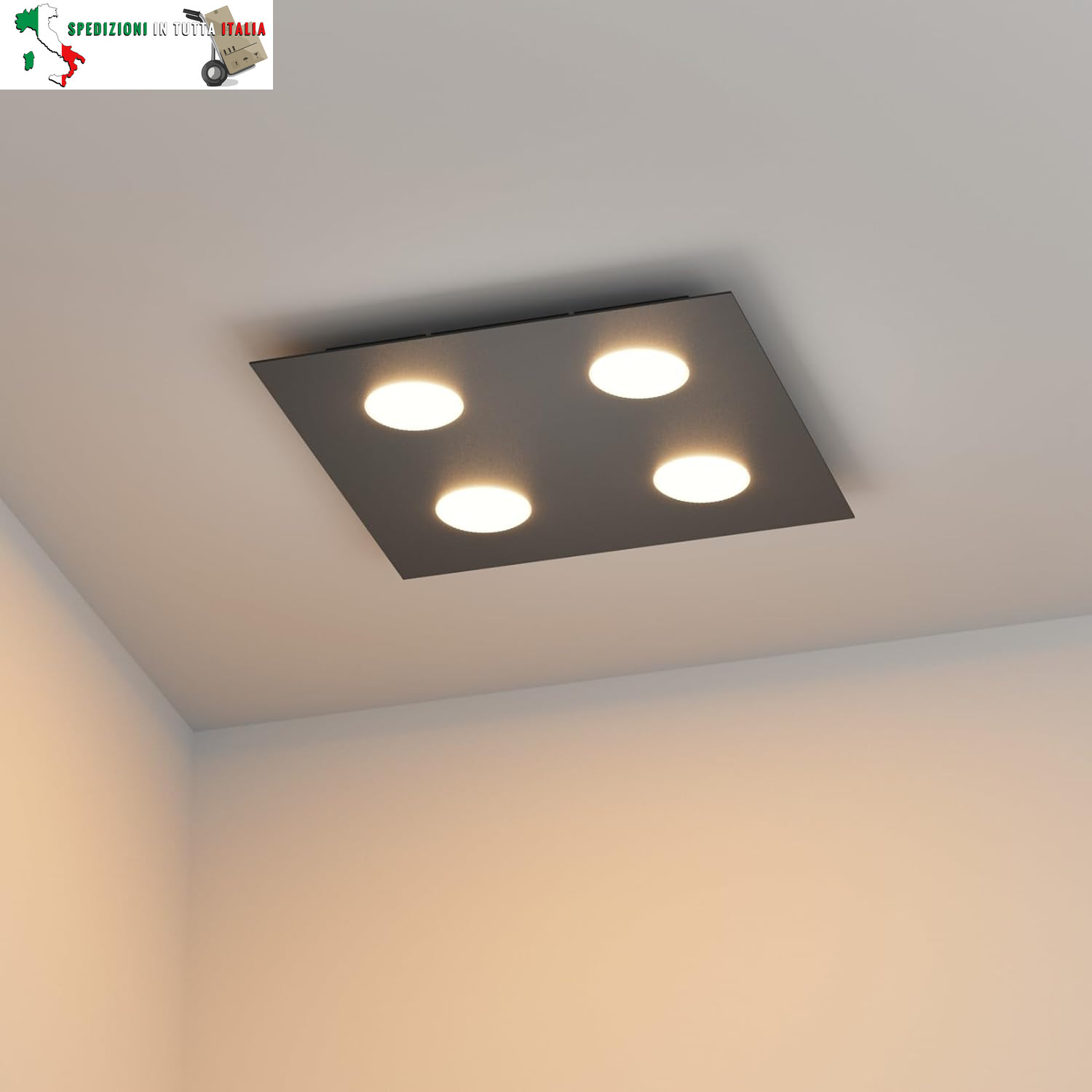 Plafoniera Soffitto 4 GX53 Quadrata Ferro - Lampada Design Moderno Casa