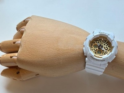 Baby-G Leopard BA-120LP Watch White Gold Ladies Unisex Used Rare
