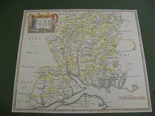 100% ORIGINAL LARGE HAMPSHIRE  MAP BY ROBERT MORDEN C1695 HAND COLOUR VGC