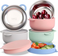 Baby Suction Bowls with Lids 4-Pack 2-in-1 Stainless Steel 304 Toddler Bowl