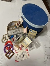 Vintage Sewing Box With Removable Tray Filled With Sewing Notions