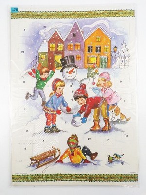 Old Advent Calendar Children Build Snowman JLM 448 West Germany around 1980