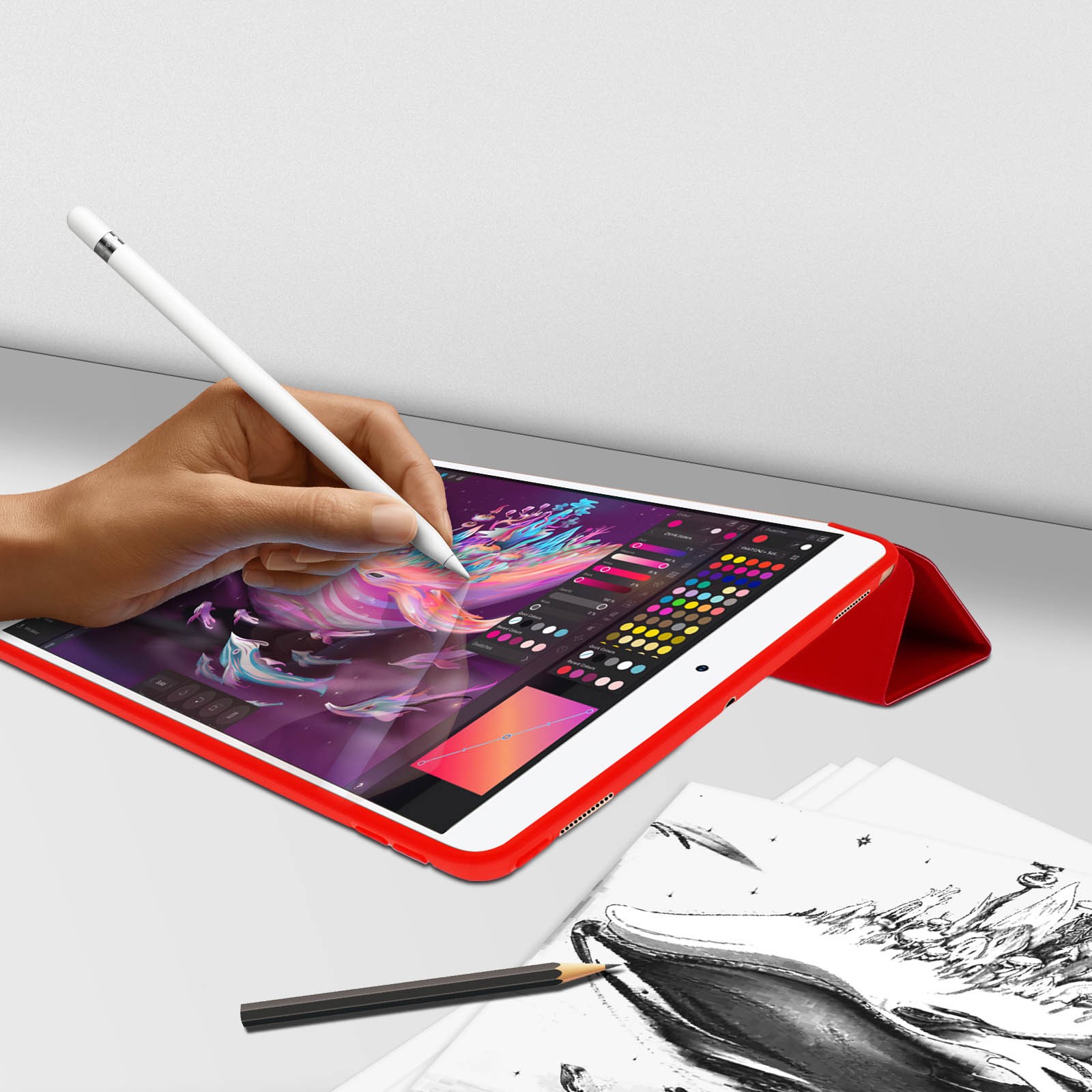 Housse iPad Pro 10.5 rouge fine avec support multi-angles pour vidéo - 4