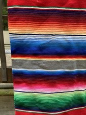 Mexican Serape Stripe Blanket Bright Multicolor Fringed Reversible 62x88 Throw
