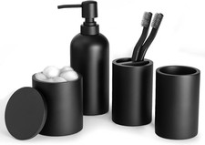 Bathroom Accessory Set - 4 Pcs Matte Black Bathroom Set with Toothbrush Holder,