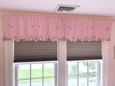 Pink Pottery Barn Kids Floral Embroidered Window Valance with Rod Pocket Set