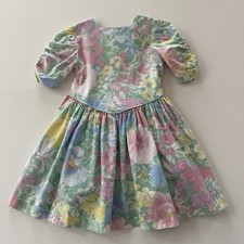 Vintage USA Girls 5 Pastel Floral Dress Easter Spring Summer Party Pink Blue
