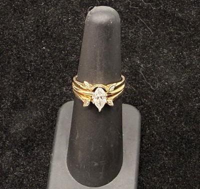 14K Gold Marquise Diamond Engagement Ring JAGi 0.51