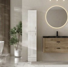 Tall Storage Cabinet Slim High Gloss Freestanding Cupboard With Shelves & Door