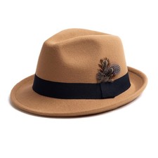 Short Brim Fedora Hats for Men  Women Felt Dress Panama Trilby Hats with Fea...