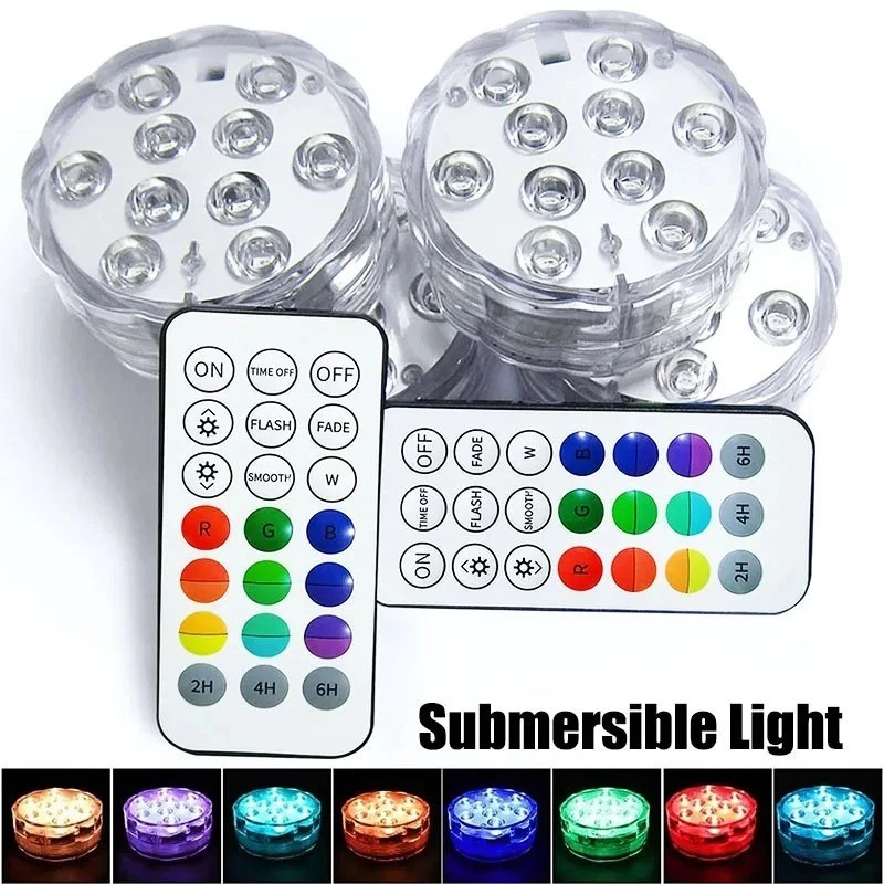 Underwater Submersible LED Lights RGB Remote Control Battery Operated Water 1-4P - Image 2 of 4