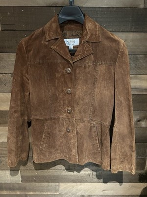 Wilsons Leather Suede Brown Button Down Coat Jacket Ladies L