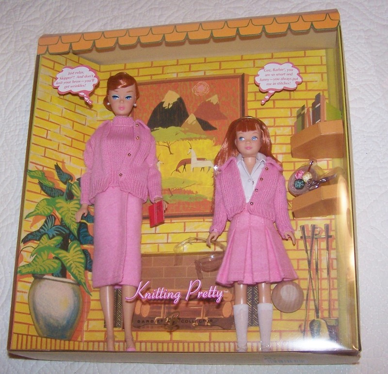 KNITTING PRETTY BARBIE & SKIPPER DOLL GIFTSET matching sweaters - NRFB