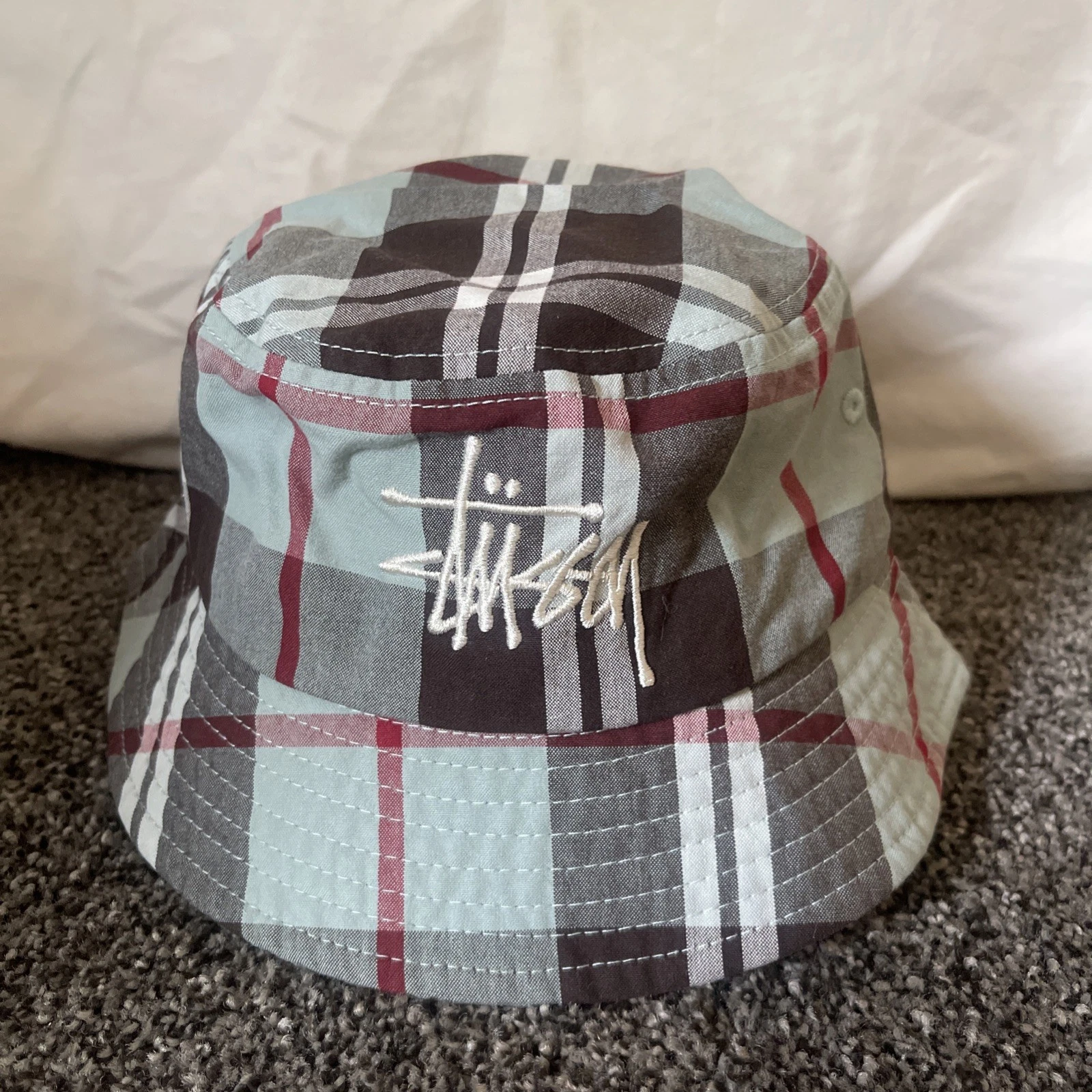 Stüssy Men’s Bucket Hat L/XL Cotton Multicolor Plaid Streetwear Street Skate Hat