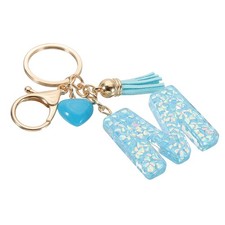 Initial Letter Keychain, Letter m Heart Design Charm with Tassels, Blue