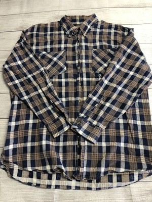 Threads Unlimited Shirt Mens Large Blue Plaid Flannel Button Down Long Sleeve