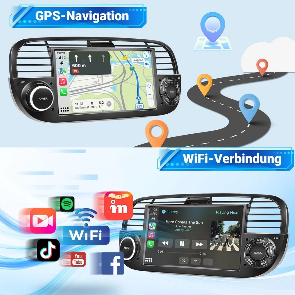 Für Fiat 500 2007-2015 Autoradio Android 14 Carplay GPS NAVI RDS 64GB mit Kamera - Bild 4 von 4