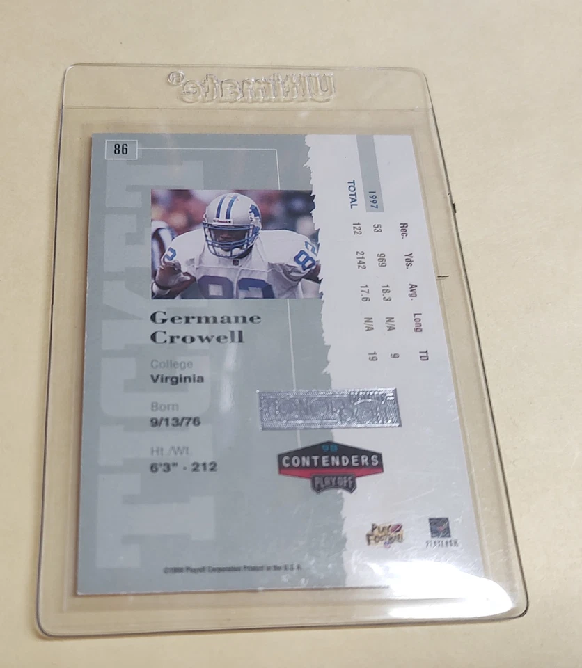 1998 Playoff Contenders Rookie Ticket Auto 86 Germane Crowell 22/165 Lions - Image 2 of 2