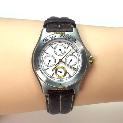 TAKEO KIKUCHI Multi-Function Calendar Watch TK-2001 Qz SS Japan 