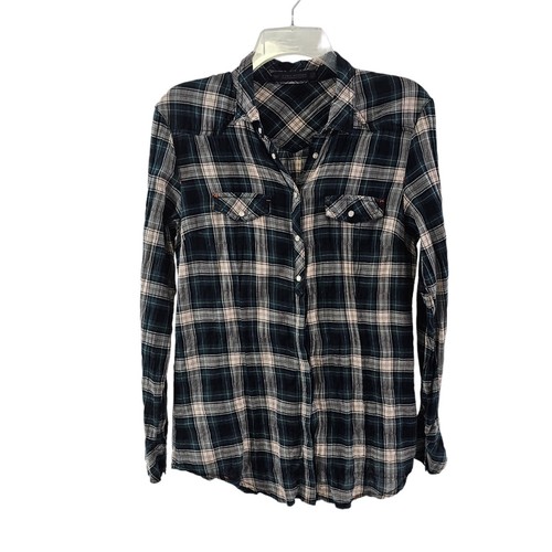 Zara Damen Langarmshirt grün kariert Perle Snap Western - Größe Medium - Bild 15 von 21