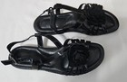 Black Sandals With Flower, Clasp, Cushion Sole, Size 6m — photo 1