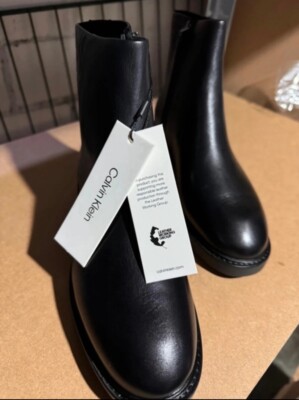 Calvin Klein Damen Stiefeletten Schuh Ankle Boots Echtleder Schwarz Gr.37