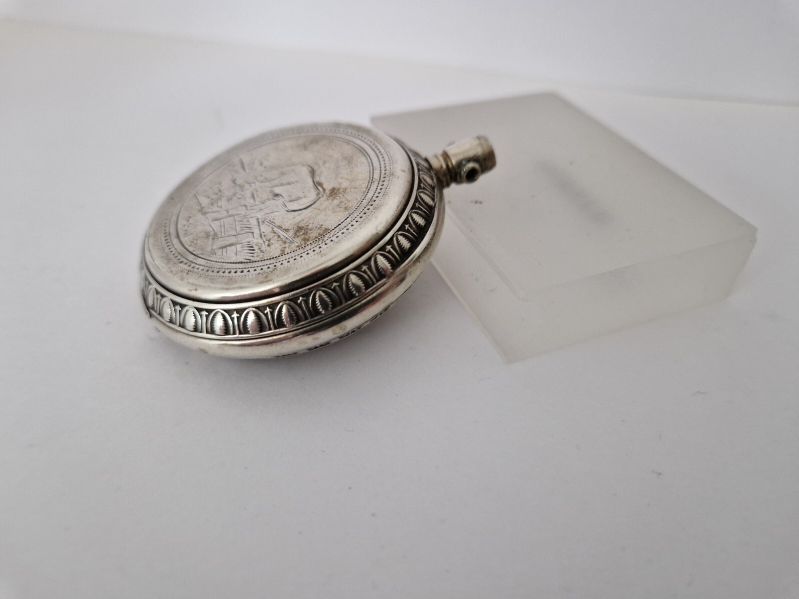 Antique Solid Silver Pocket Watch Case - Open Fac… - image 7