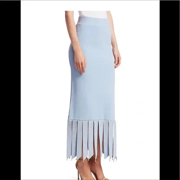 STAUD Maze Faux pearl Fringe Midi Maxi Knit Skirt ONLY In Ice Blue Small Sm