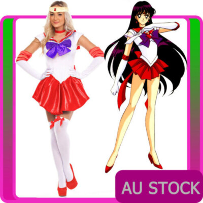 Ladies Sailor Moon Mars Costume Red Anime Cosplay Japanese Cartoon