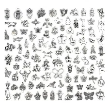 100 PCs Silver Charms for Jewelry Making Mixed Lot Pendants Bracelet Necklace