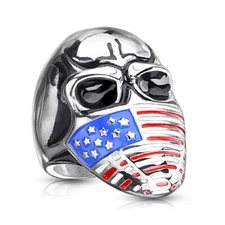 Harley Biker Skull with US Flag Ring 316L Stainless Steel Jewelry  FREE SHIP!