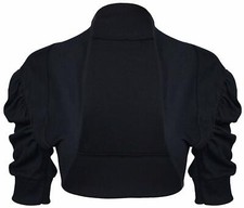New Women's Ladies Plain Ruched Sleeve Cropped Bolero Cardigan Shrug Top